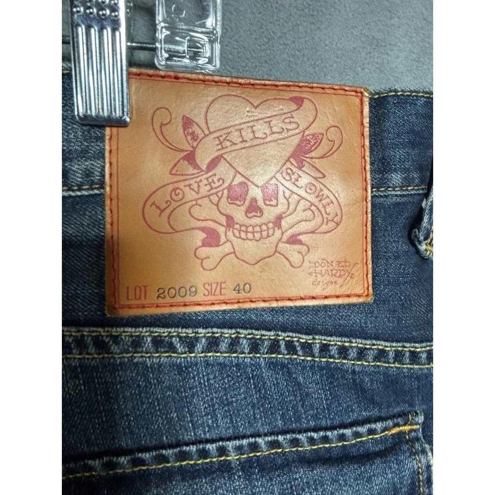 Y2K Ed Hardy Christian Audigier 2009 Button Fly Classic Baggy Denim Jeans Sz 40